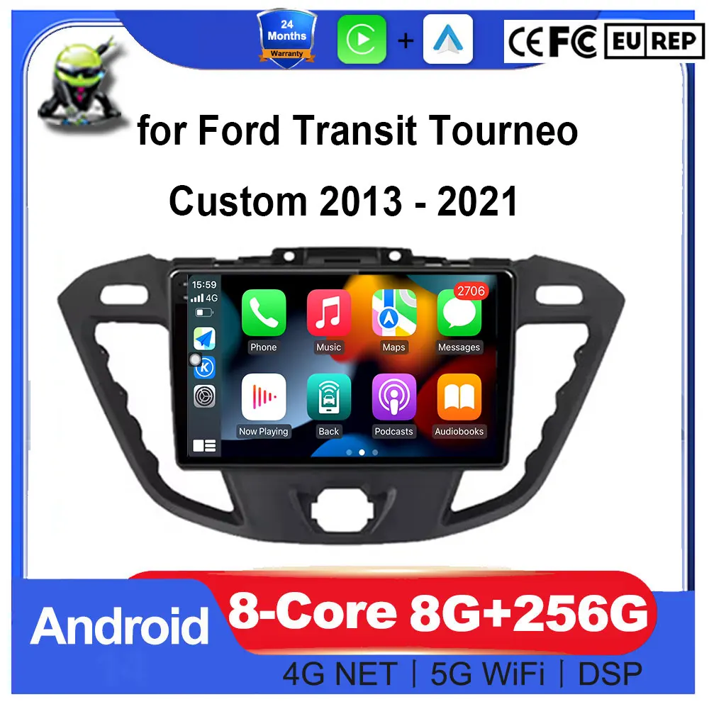 

Стерео Carplay для Ford Transit Tourneo Custom 2013-2021 Автомобильный радиоприемник Android Auto Мультимедийный плеер Головное устройство GPS-навигация