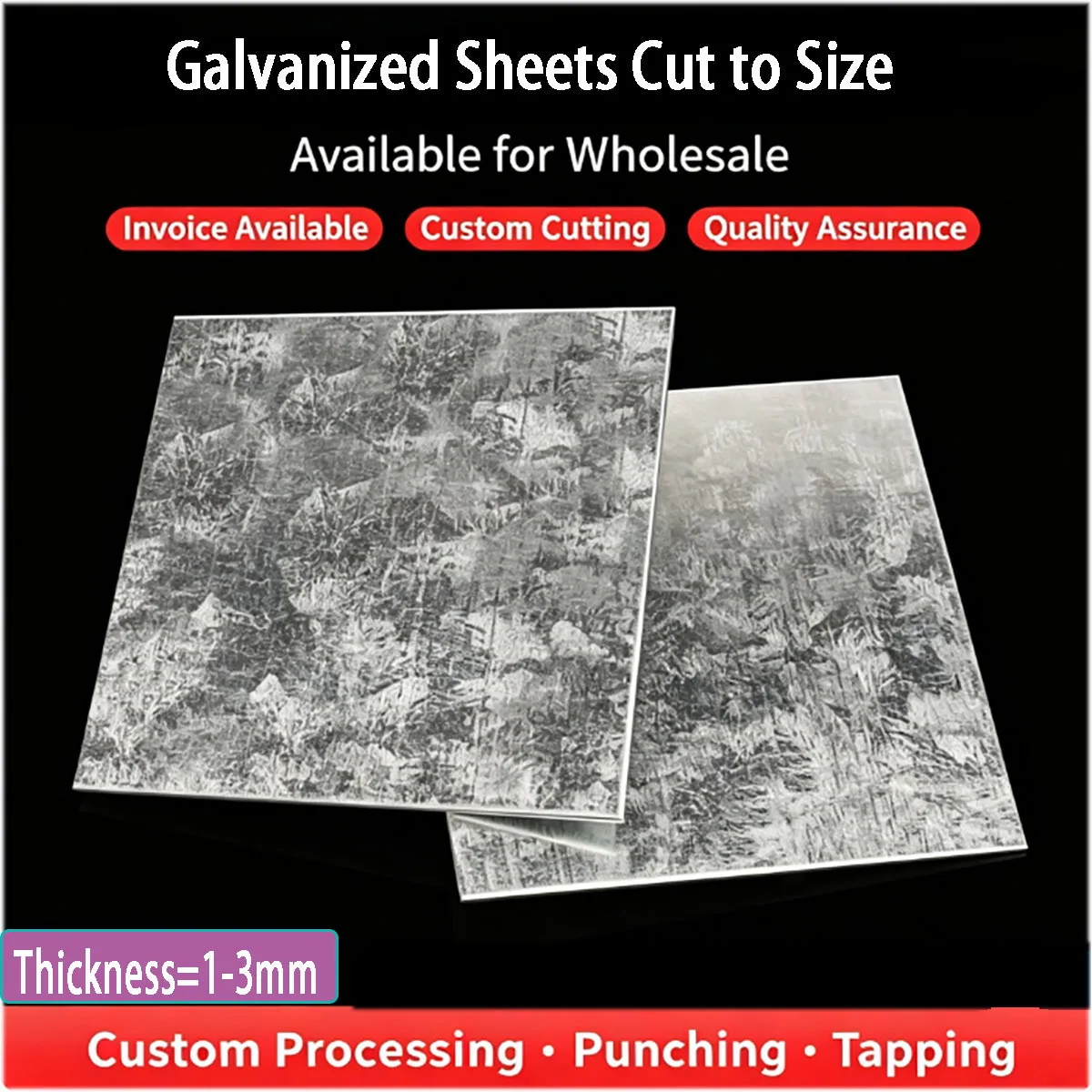 Galvanized Iron Sheet Plate, THK 1‑3mm White Iron Metal Sheet for Hardware Stamping Industrial Equipment Processing Fabrication