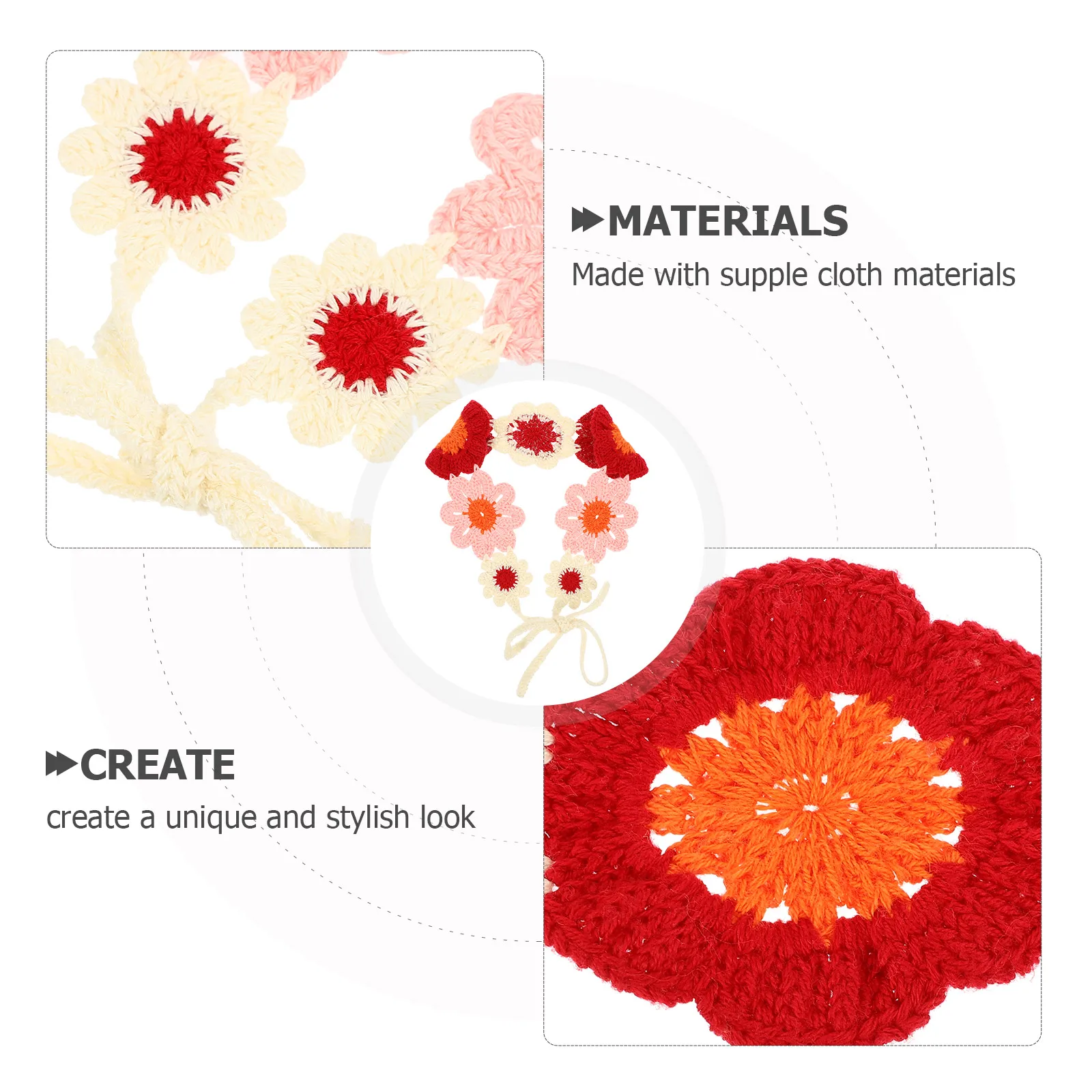 

Flower Headscarf Women Hair Accessory Bandana Crochet Headband Knitted Wrap Ethnic Style Sweet Decorative Comfortable Durability