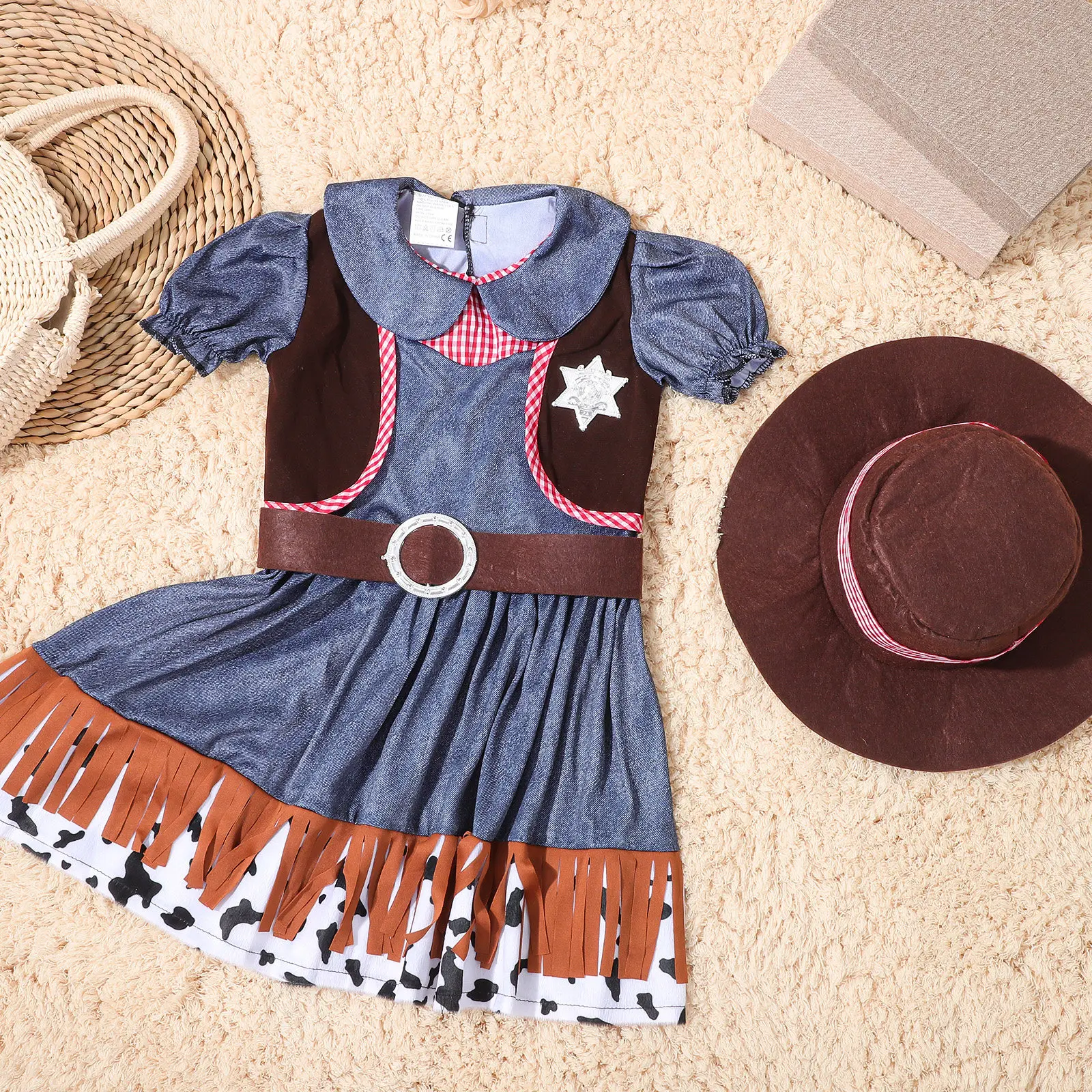 

Комплект детского костюма ковбойки: платье в западном стиле для девочек, размеры для Хэллоуина, дней рождения, тематических мероприятий, ролевых игр, женская одежда