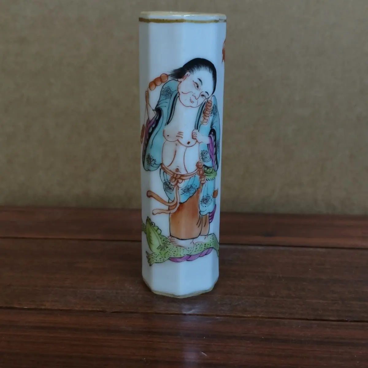 Antique Style Old Collection Octagonal Incense Holder Decorative Box Liu Hai Plays With Golden Toad Figure Pattern Decor