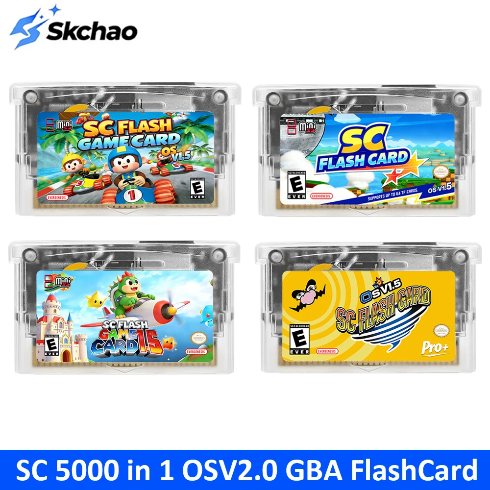 SC OS V2.0 GBA FlashCard 5000 in 1 RTC Game Cartridge for NDS/NDSL/GBM/GBA, 8GB TF Card with GBA/DS Games Flash Cart Accessories
