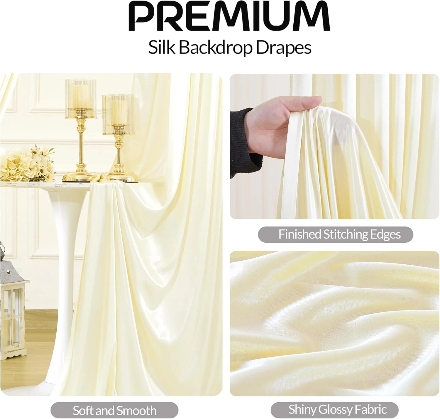 Satin Backdrop Curtains Movable Decor Shimmer Wrinkle Free for Birthday Party Prom Wedding Anniversary Background Photo Drapes