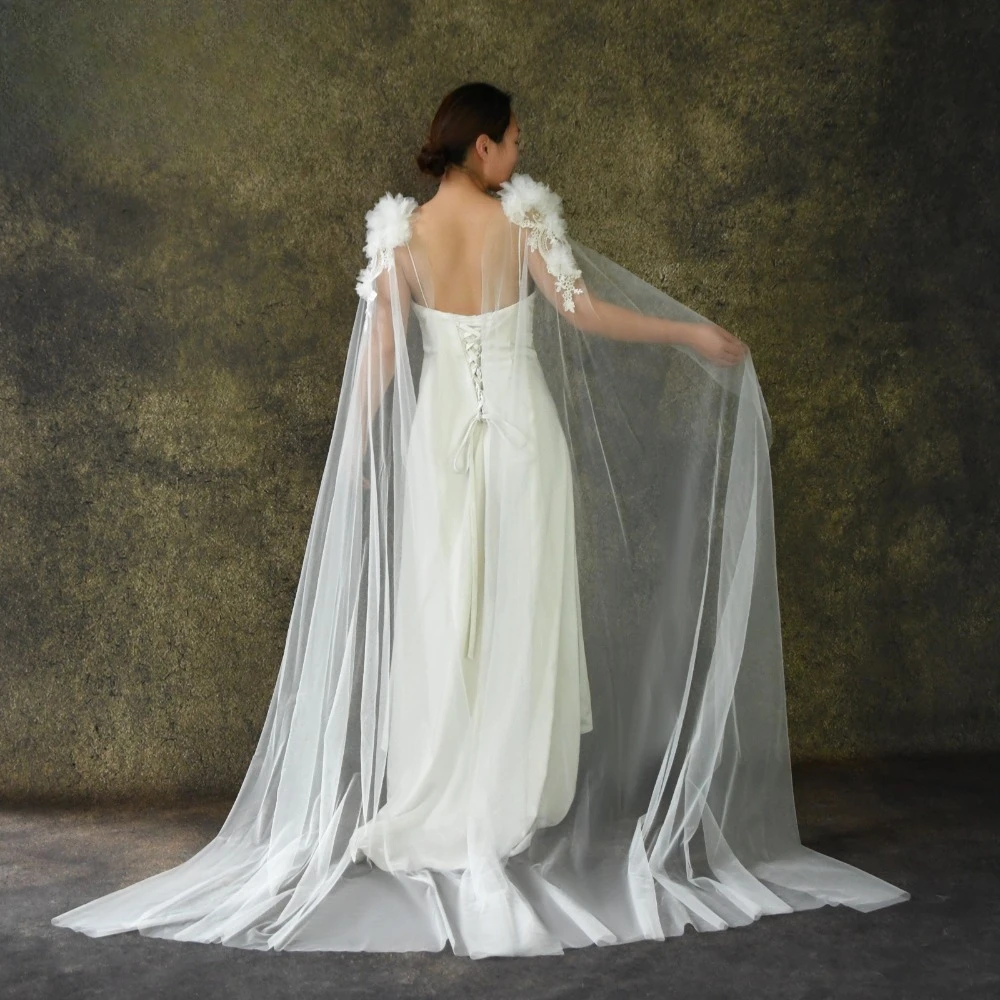 Elegance Women's Bolero Wedding Shawl Double Shoulder Tulle Wraps Detachable Wedding Dresses Accessories Marriage Evening Party