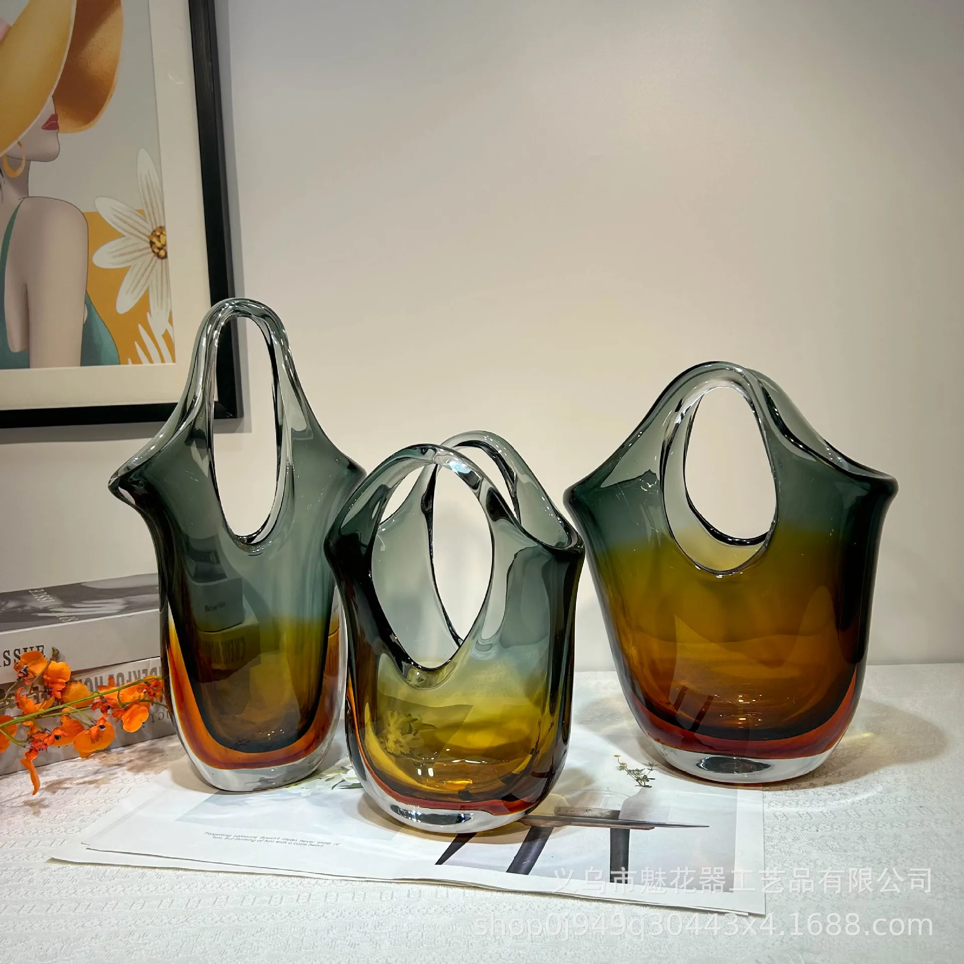 Chic Quiet Opulence Glazed Tote Receptacle, One-of-a-kind Clay Ornament, Graceful Dining Foyer Hotel Display Furnishing