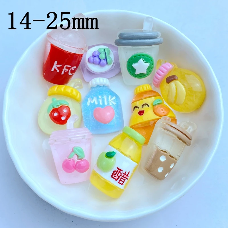 10Pcs New Cute Resin Mini 14- 25mm Fruit Beverage Series Flat back Scrapbooking DIY Jewelry Craft Decoration Accessories