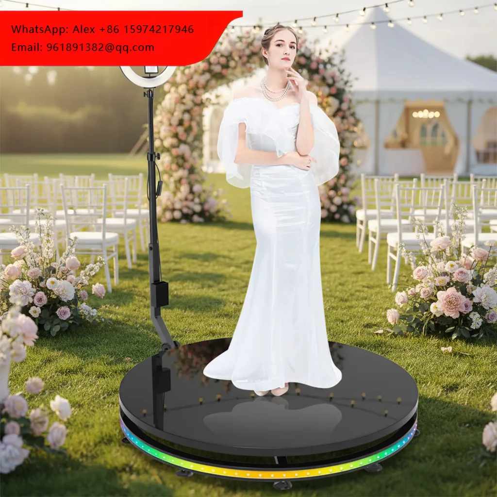 

Wedding Wireless 360 Photo Booth With Bluetooth Aluminum Alloy Black 68cm Diameter Automatic Rotating Durable Multi-Size Options
