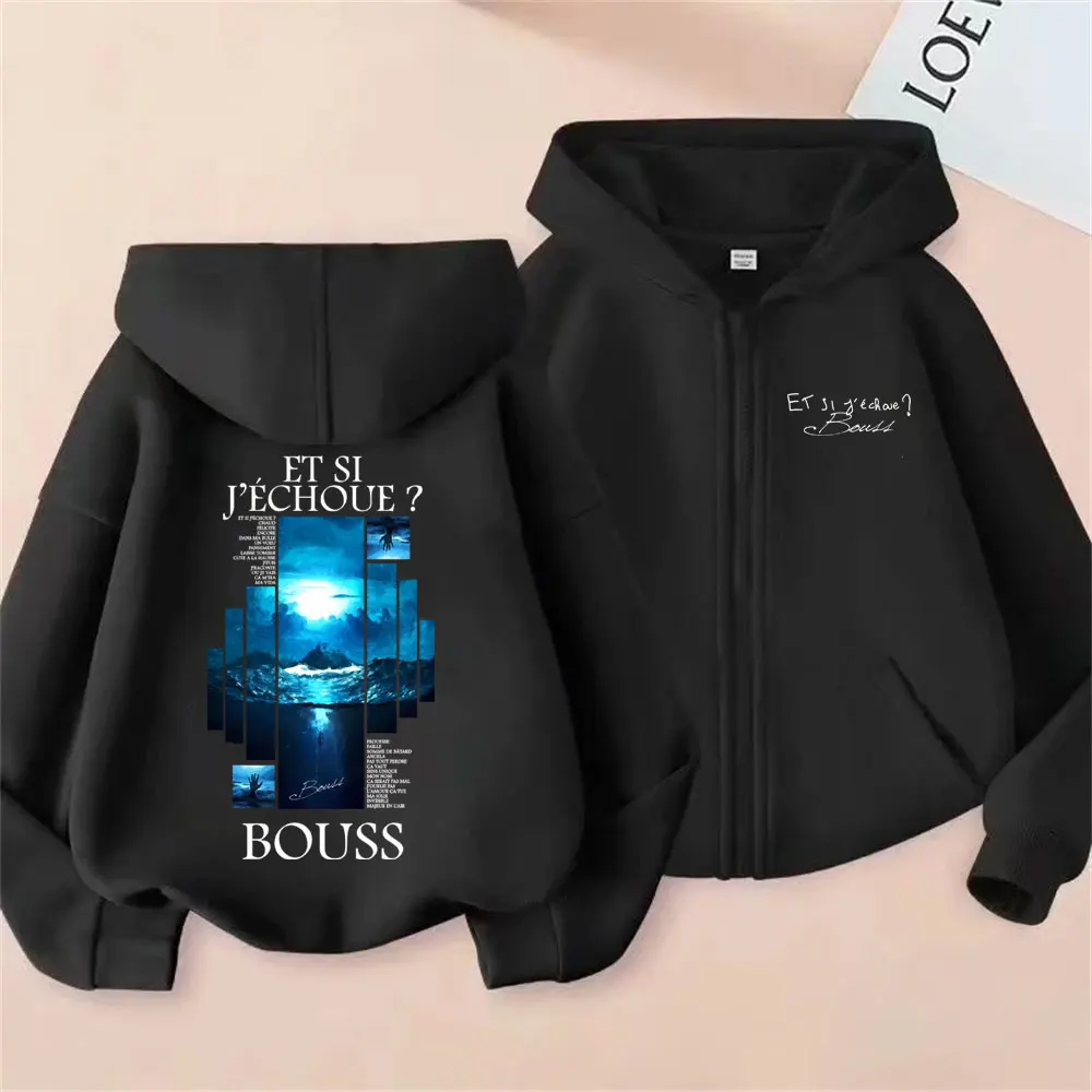 

Rapper BoussEt Si J'echoue Album Zipper Hoodie Men Women Hip Hop Fashion Pop Music Streetwear Male Casual Vintage Zip Up Hoodies