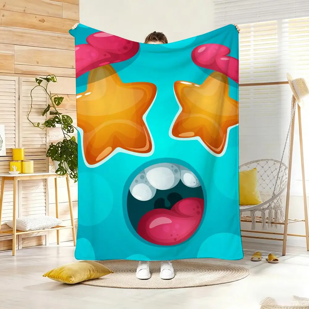 Pastel Funny little monster emoticon pack Throw Lightweight  Flannel Blanket Soft Skin-friendly for Summer Cooling