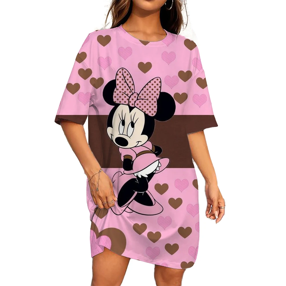 2024 Summer Disney Mickey Mouse Printed Dress Women's T-shirt Dress Hot Selling New Straight Dress Casual Oversized Clothing