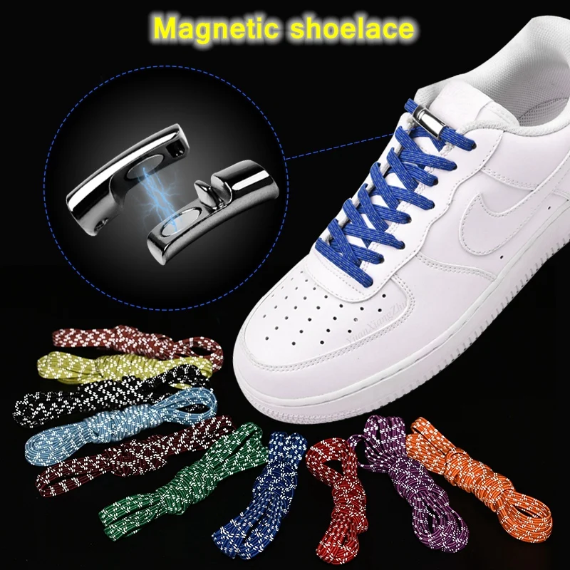 New Elastic Reflective Magnetic Shoelaces Quick Locking No Tie Shoe laces Adult children Shoelace Sneakers Running Shoe Laces