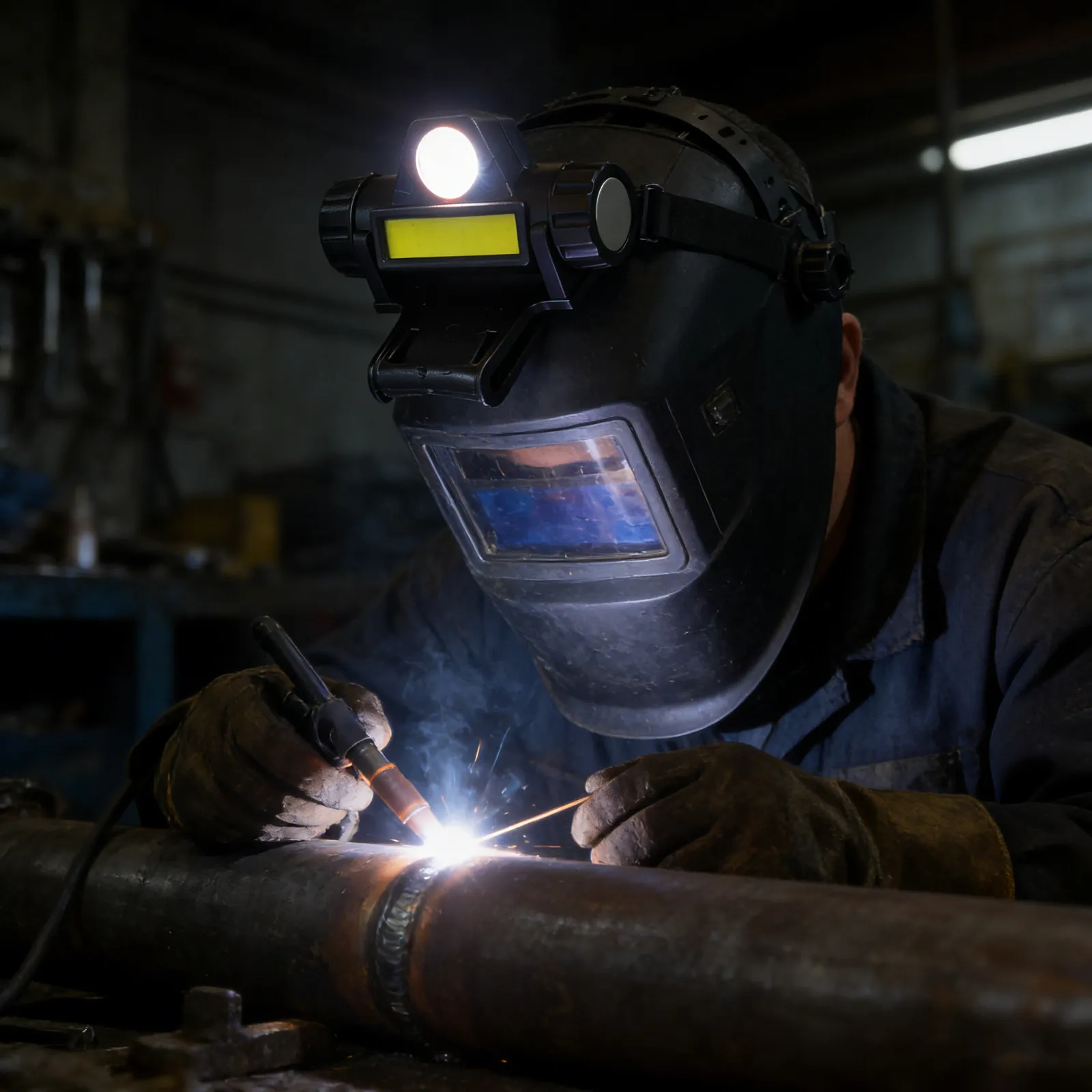 Rechargeable Welding Headlamp Hard Hat Light Adjustable Rotating Base Flashlight for Low Light Welding