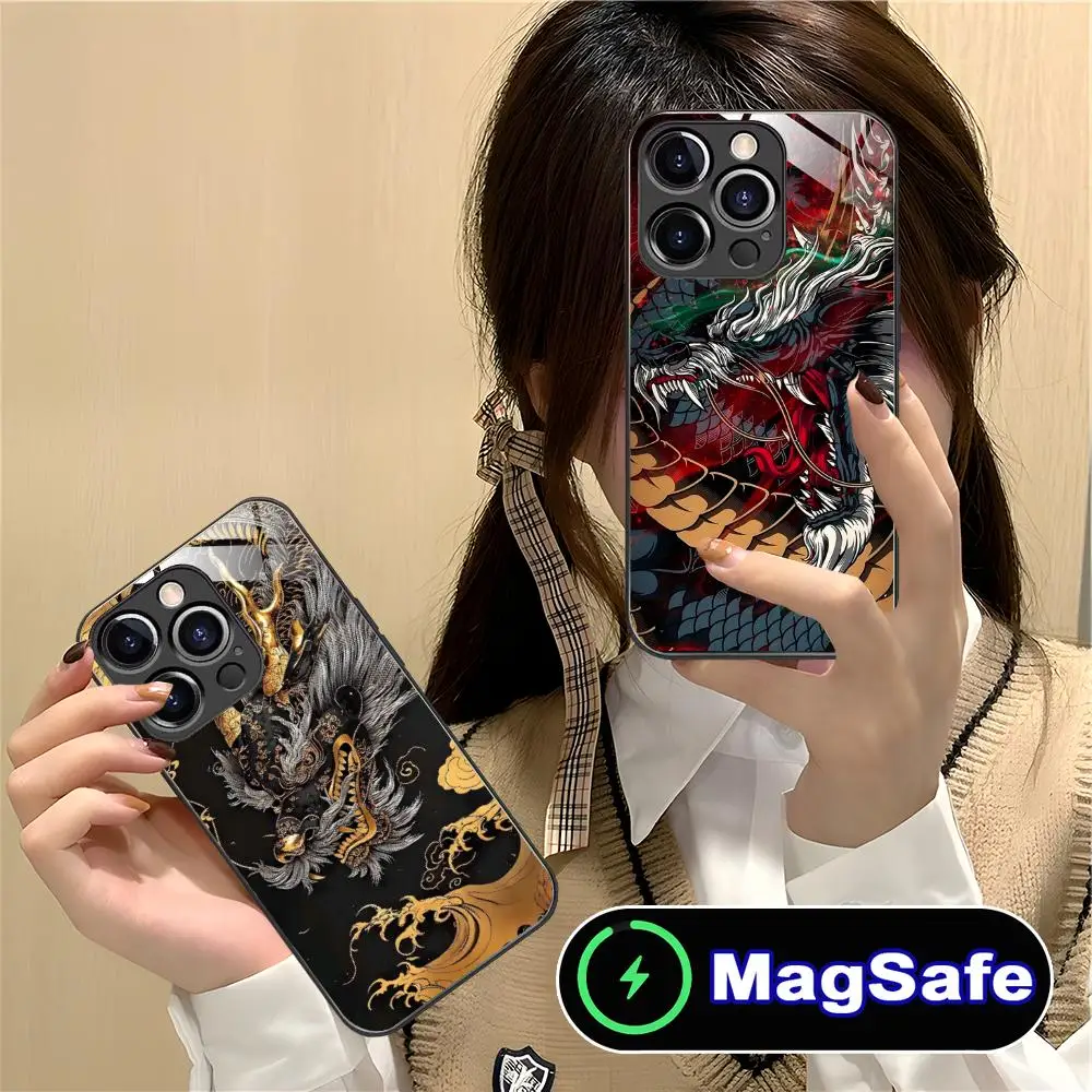 

East Orient Dragon Mobile Phone Case for iPhone 16 15 14 13 12 11 Pro Max Plus Mini MagSafe Glass Colour Printing Pretty Cover