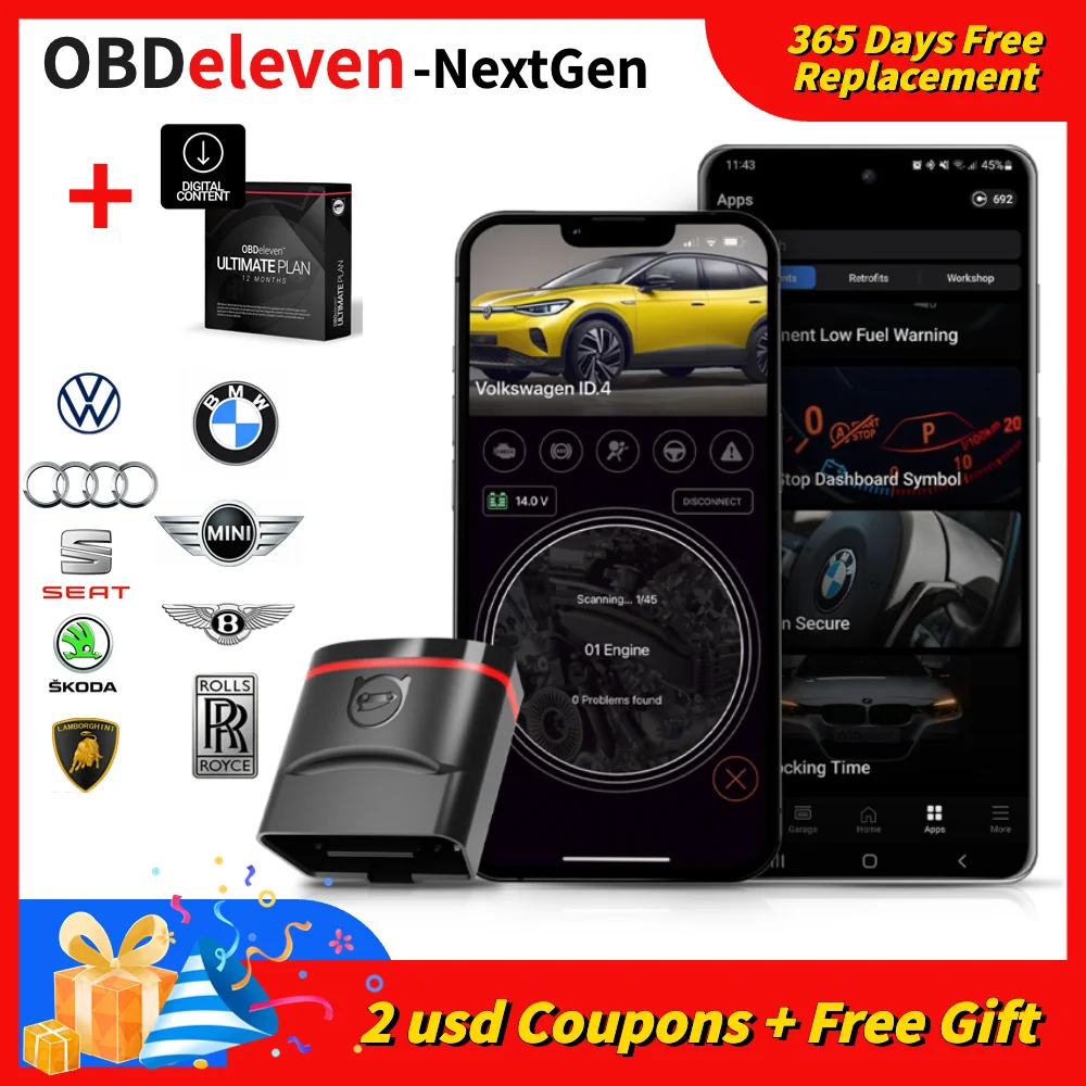 Original Nextgen OBDeleven Supports Both BMW Group And Audi, Seat, Skoda Lamborghini, Bentley Vehicles IOS & Android Supported