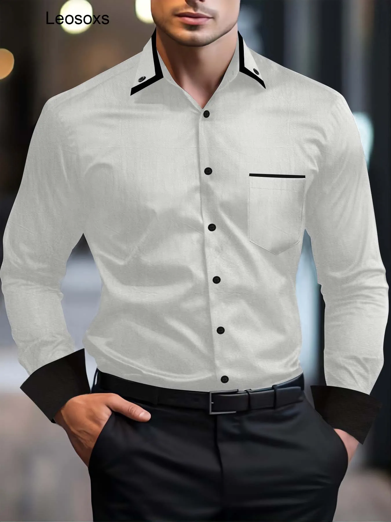 Summer  clothes long sleeve white shirt for men black casual fashion blouse on offer