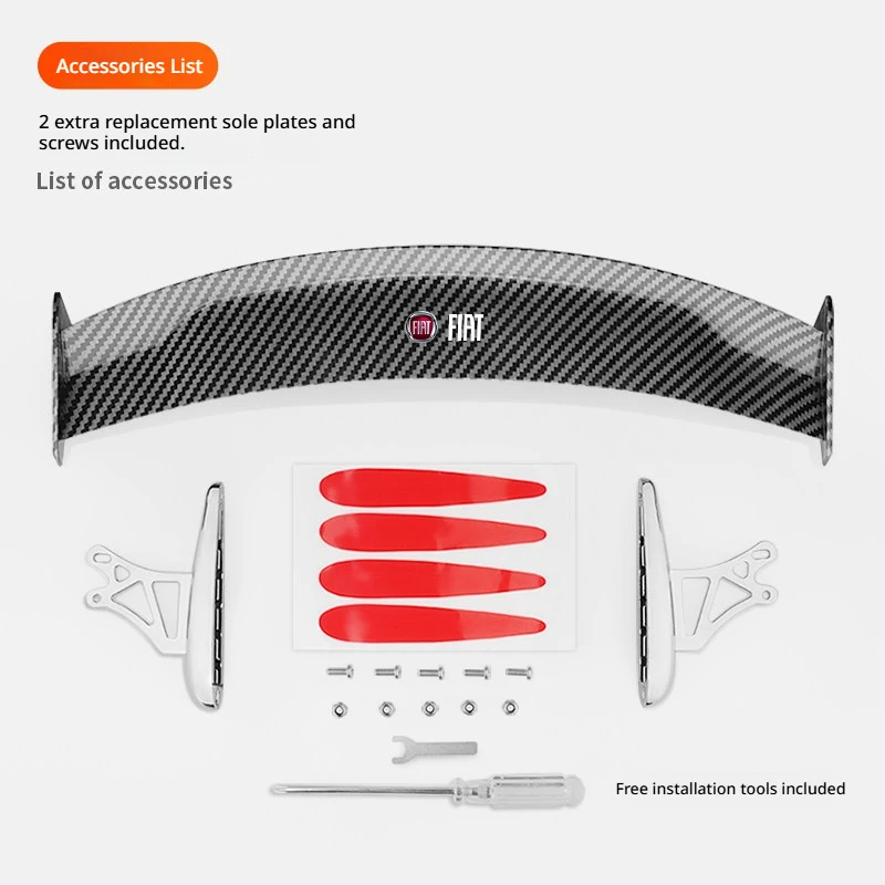Mini Alerón de Fibra de Carbono 3D para Maletero, Accesorios para Auto, Compatible con Fiat 500, Panda 500L, Punto, Musa, Panda 500e, Tipo, Cronos, Argo