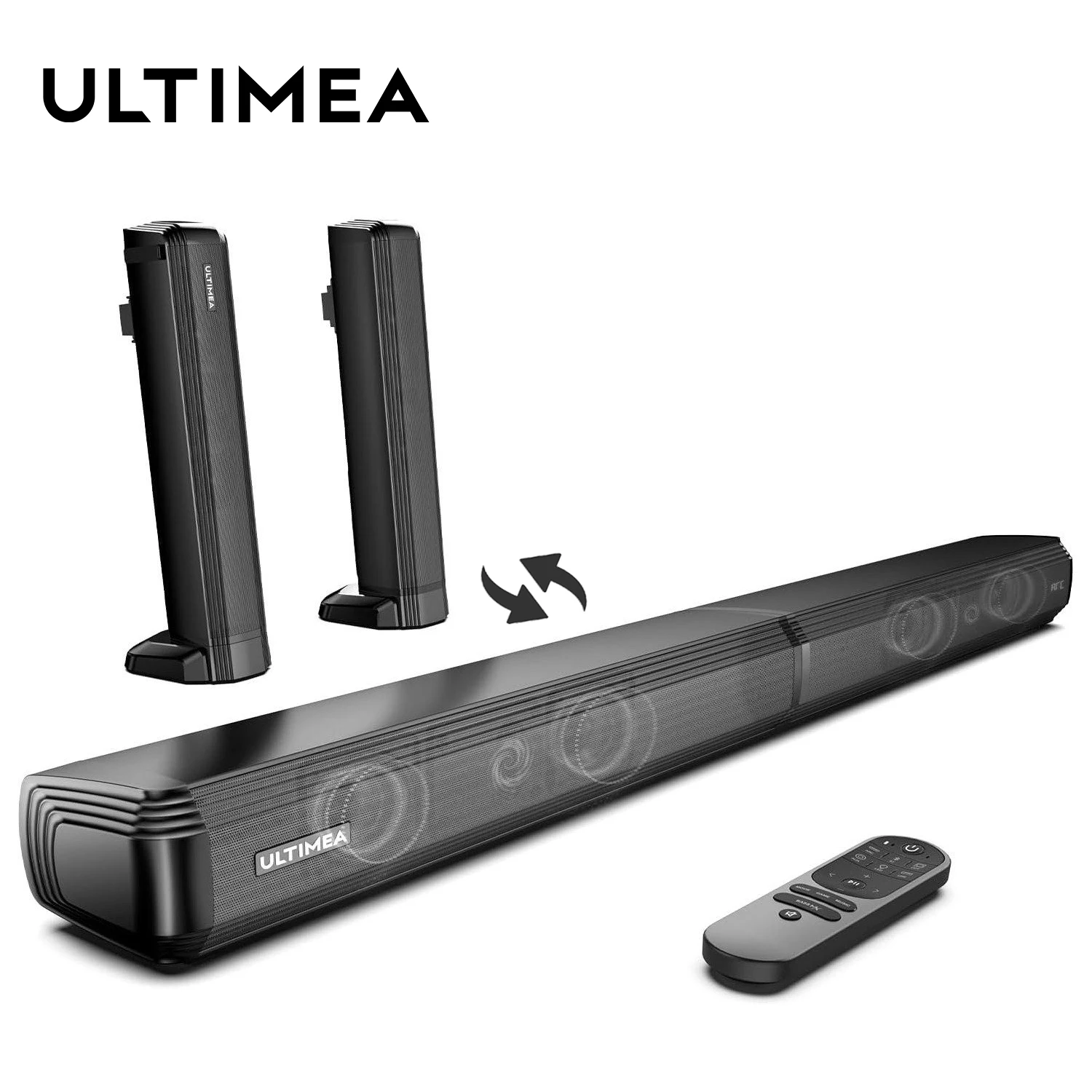 ULTIMEA 2.2ch 100W TV Soundbar, 2-in-1 Detachable Bluetooth 5.3 Soundbar for TV, 3 EQ Modes, Bass Adjustable for TV Speakers