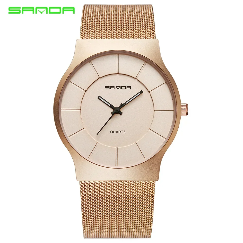 SANDA Fashion Business Men's Simple Style Waterproof Scratch Proof Stainless Steel Strap Quartz Watch