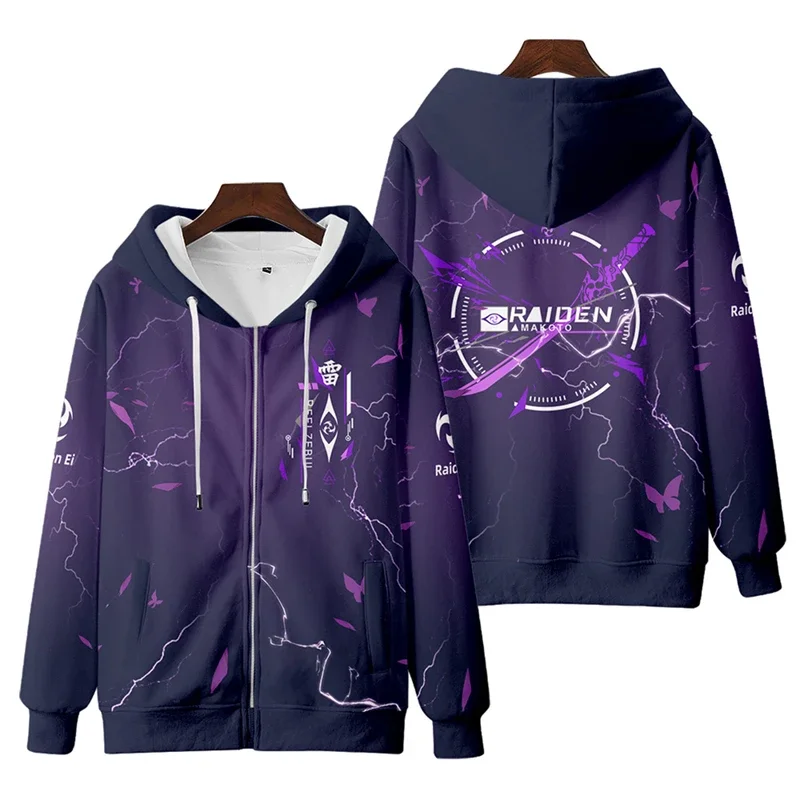 Männer Hoodie heißes Spiel Genshin Impact Beelzebul 3D-Druck Reiß verschluss Frauen Sweatshirt Raiden Shogun Baal Cosplay Reiß verschluss Kapuzen jacke