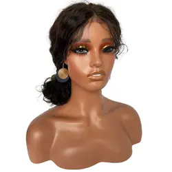 Syren Head Realistic Female Mannequin Head With Shoulder Display Manikin Head For Wig,Makeup,Light Brown With Blonde Eyelashes