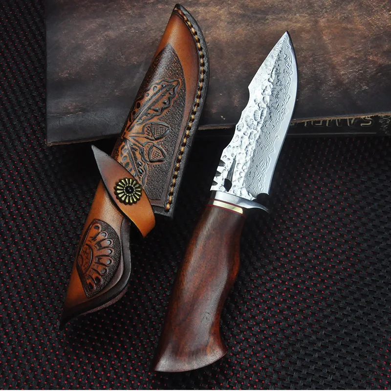 

Newest Damascus VG10 Steel Sandiron Wood Handle Straight Knife Tactical Hunting Knife For Outdoor Camping Survival Knife