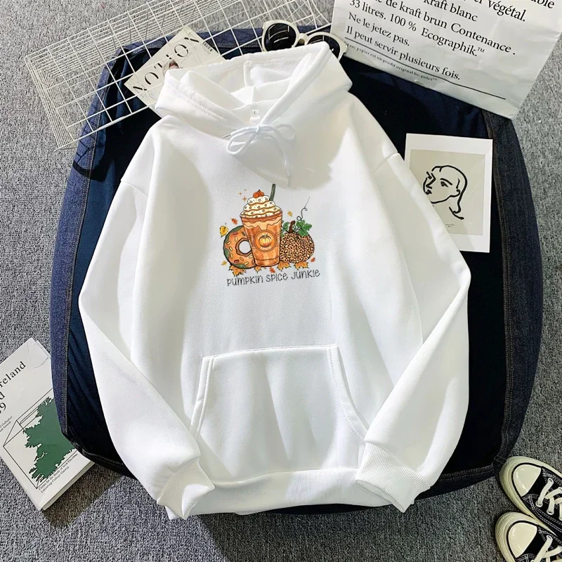 Men's High Quality Pumpkin Spice Junkie Printed Hooded Sweatshirts Creative Printed Men's Street Sweatshirts Male Y2k Clothing