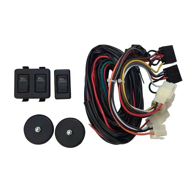 12V Universal 2-Door Electric Window Regulator Switch Wiring Harness, Recessed Electric Window Switch Button, Suitable for Cars,