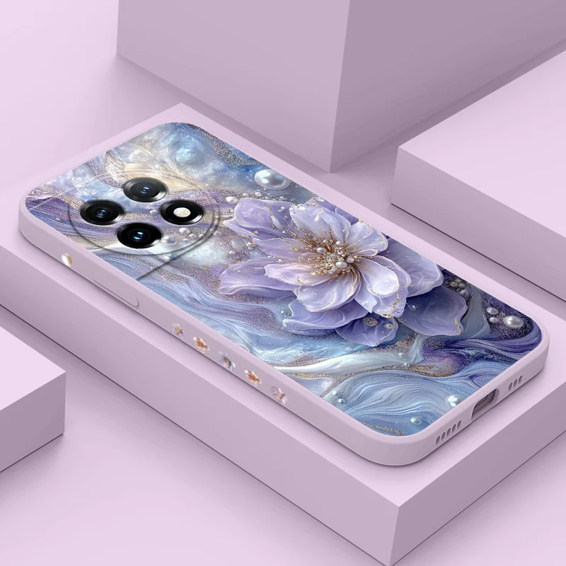 Pearlescent Flower Phone Case For Oneplus 13 13R 12 12R 11 11R 10 10R 10T 9R 9RT 9 8T 8 7 7T Pro 5G Liquid Silicone Cover