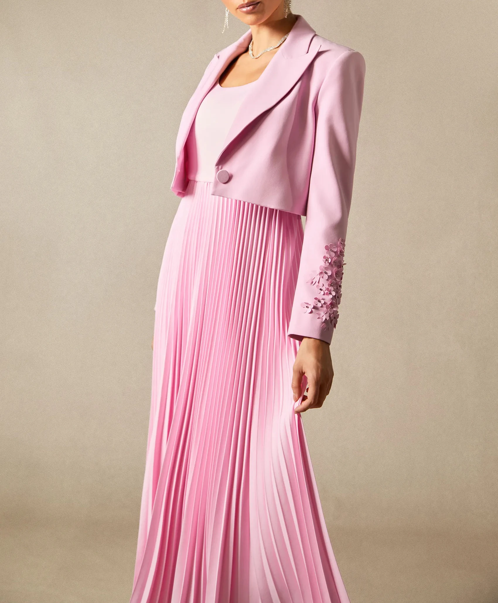 Women's Formal Dresses Suit Gowns Elegant Appliques Peaked Lapel Jacket Coat And Dress For Female Satin 2 Pieces Suit Customized