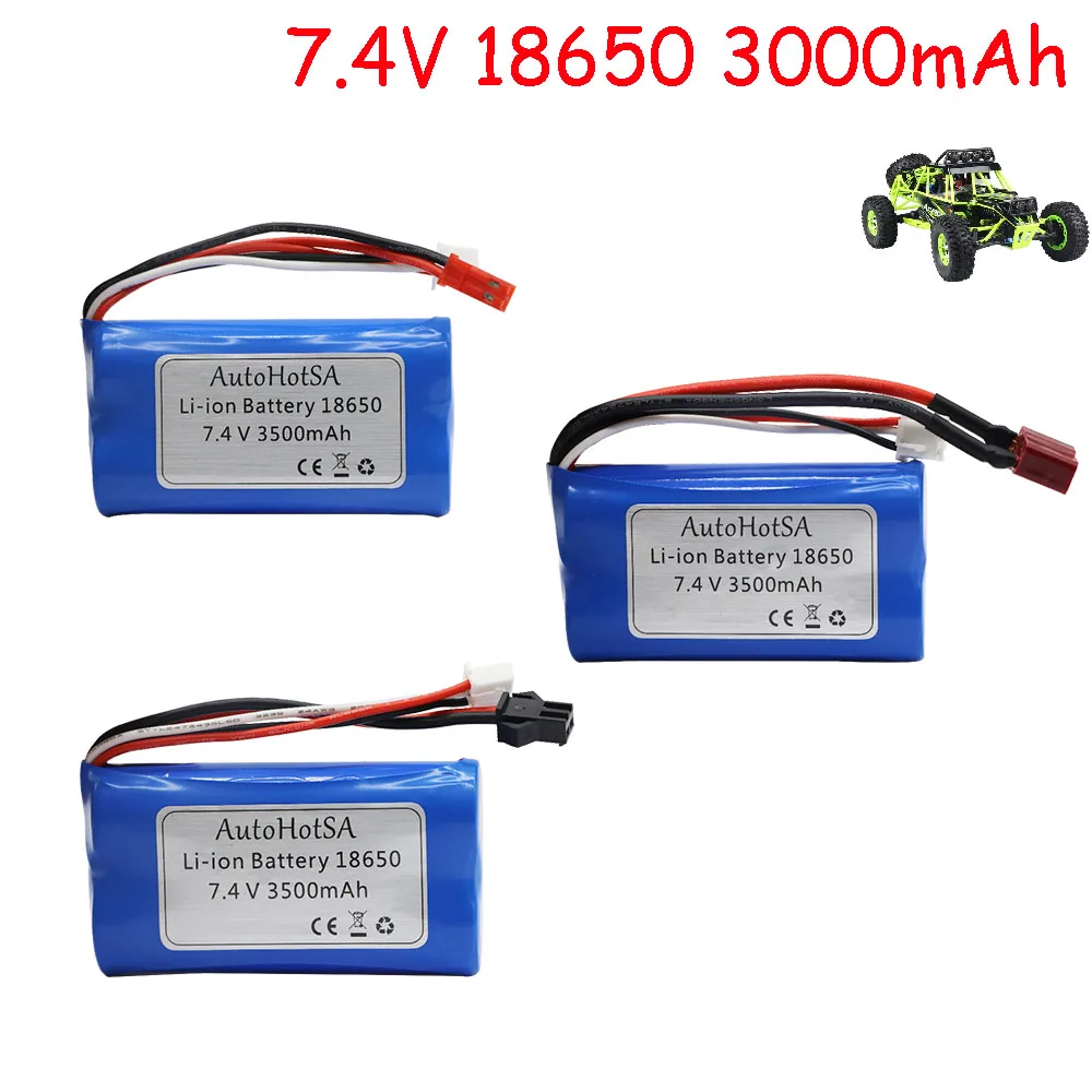 

Upgraded 7.4V 18650 Battery WPL MN99S D90 U12A S033g Q1 H101 SM 7.4V 3500mah Battery Rc Ship Car Tank Drone Parts T JST SM Plug