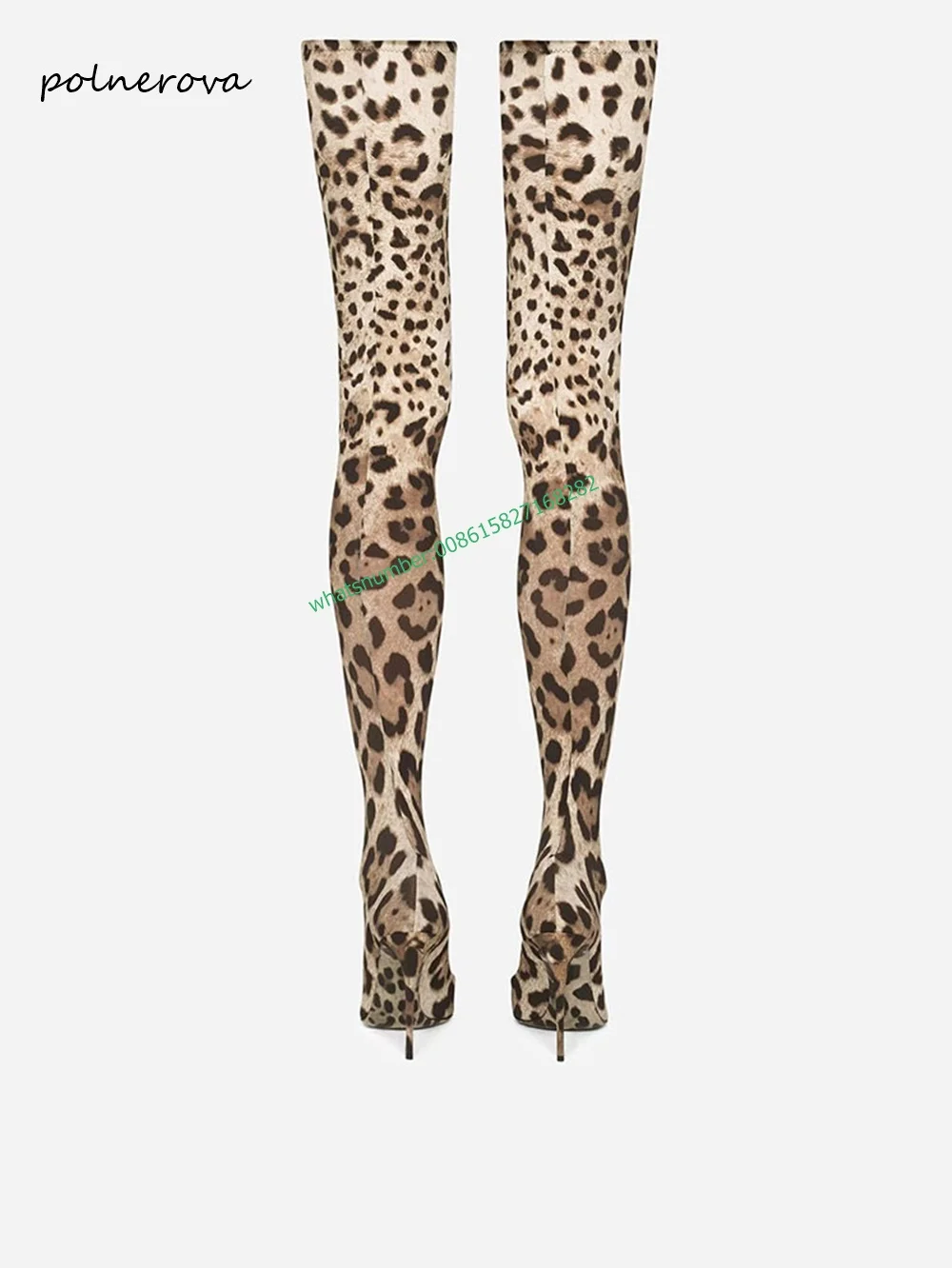 Leopard Over The Knee Boots Tight Fitting Pointy Thin Heels Slip-On Sexy Runway Show Fashion Party Pubs Shoes for Women Newest