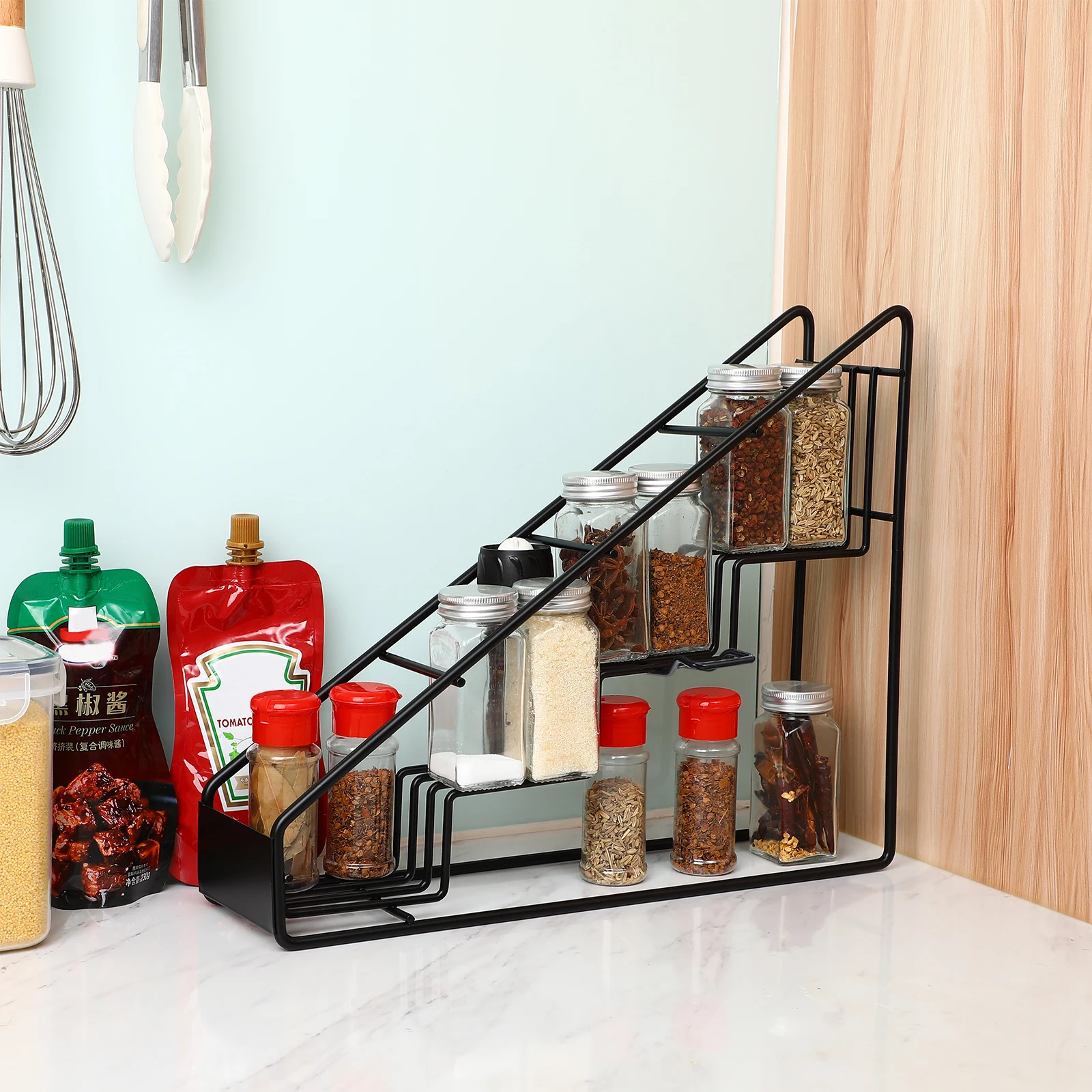 

Stainless Steel Syrup Rack Shelf 3-Tier Organizer Countertop Storage Bottle Holder Home Kitchen Cafe Bar