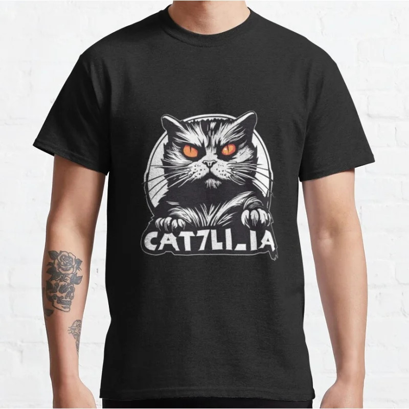 

0925 Catzilla King of Monster Gift t shirt for Cat Lover 100% cotton printed Cute kitty Graphic tee Short Sleeve y2k clothes