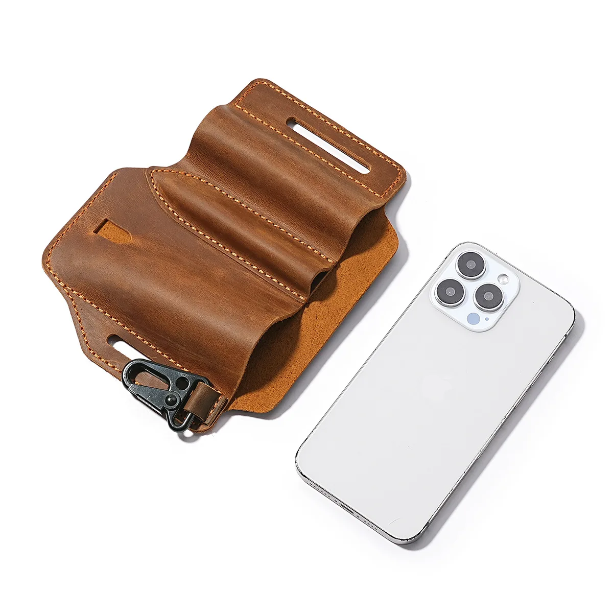 Sarung Sabuk Multitool EDC, Organizer Sabuk Kulit dengan Tempat Senter, Tempat Pena, Gantungan Kunci, Tas Pinggang EDC untuk Pria