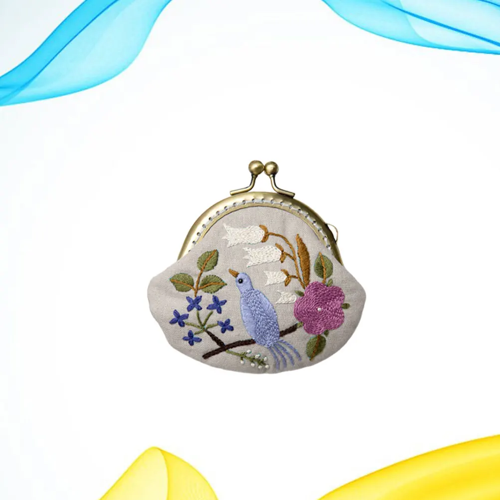 

1 set for Beginners Coin Bag Fabric Set with Wool Tools Pattern Cloth Handmade Starter Kit Sewing Accessories for Women