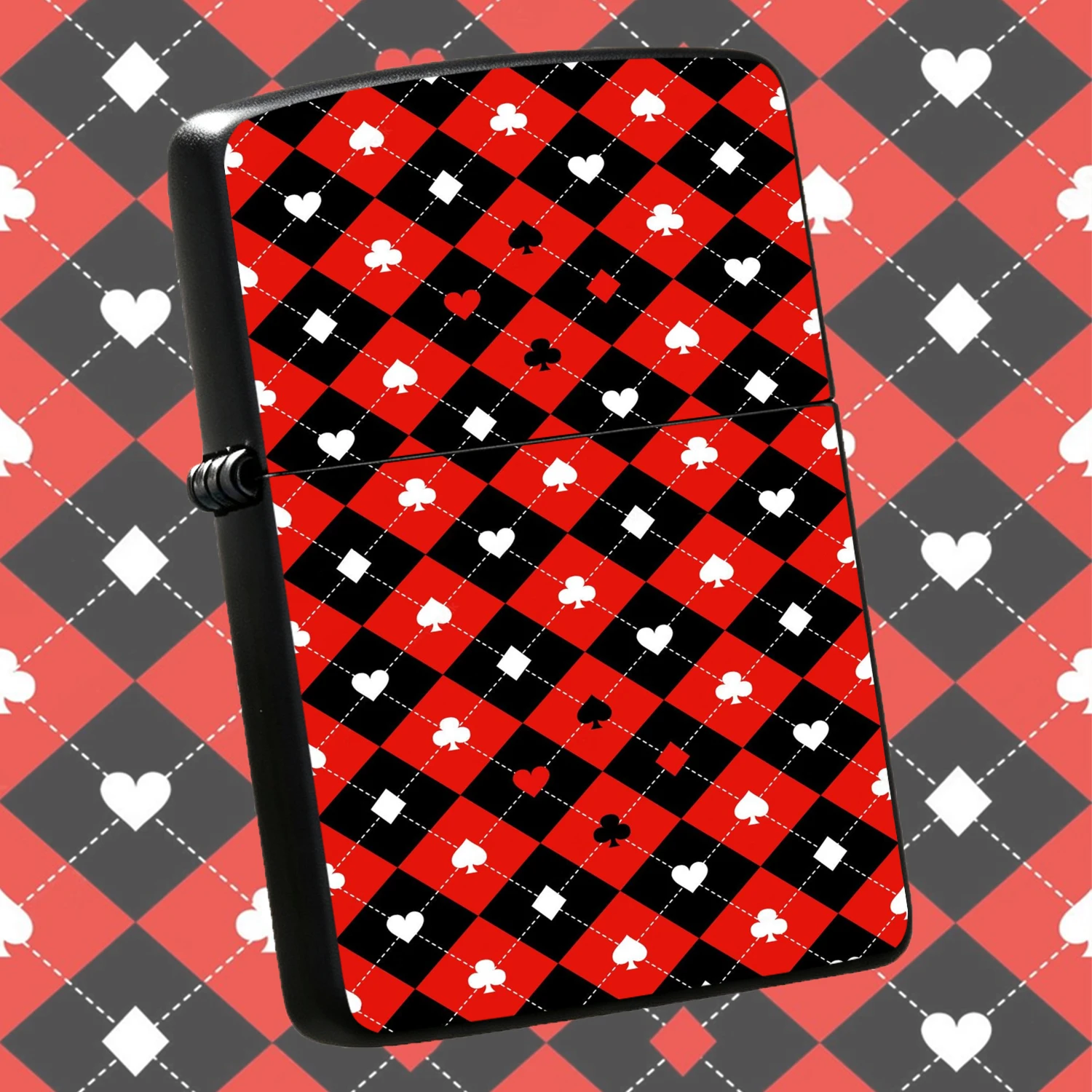 Creative Red Black Argyle Poker Suit Trendy Playing Card Themed Windproof Portable Durable For Daily Use Gift Men Women Poker Game Lovers Practical Pocket Igniter For Outdoor Indoor A Fun And Humorous Lighter
