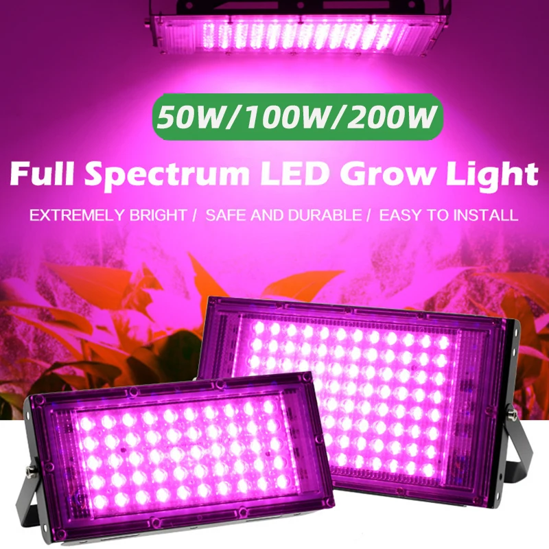 كامل الطيف LED نمو النبات ضوء AC220V 50/100/150/200 واط مع التبديل للنباتات المائية الدفيئة زهرة بذور النمو ضوء #1