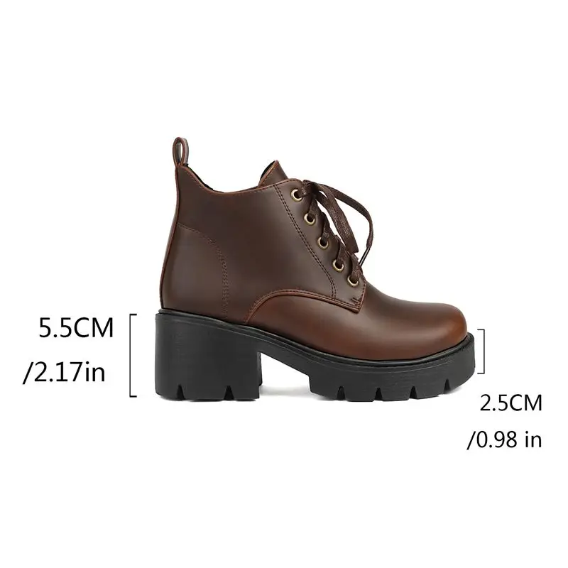 

ORCHA LISA Модная обувь Модные женские ботильоны в британском стиле с круглым носком на толстом каблуке со шнуровкой на платформе Большой размер 41-43 Ретро