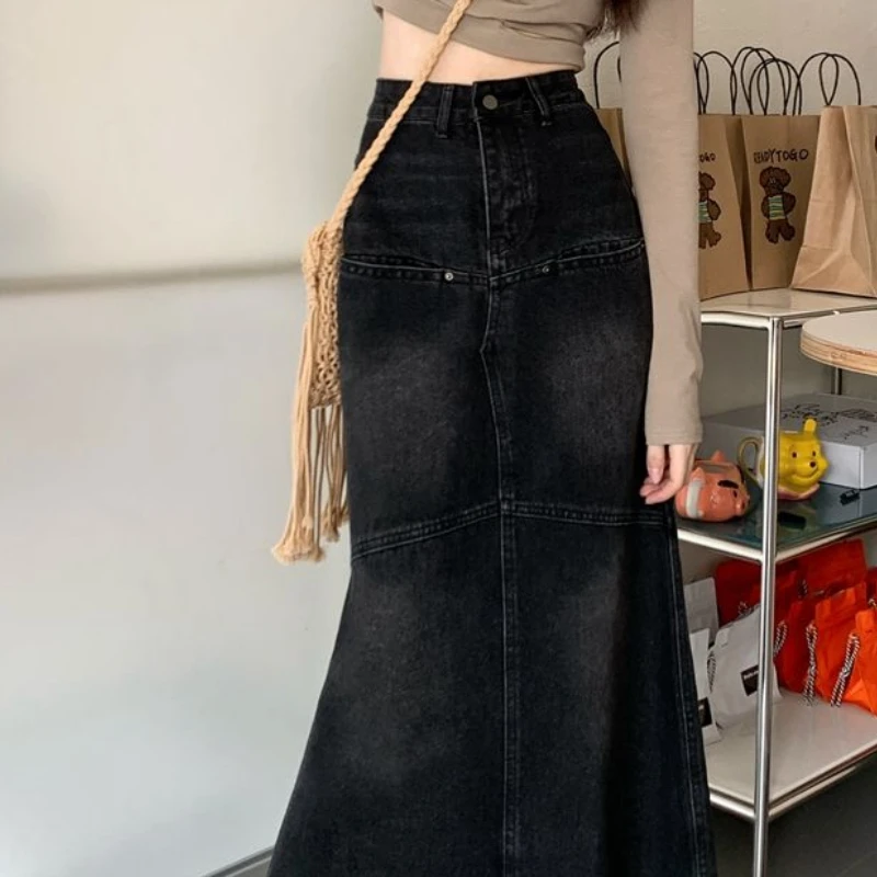 Denim Skirts Women High Waist Distressed Vintage American Streetwear Ulzzang  Students Spring Chic Trendy Gothic Faldas