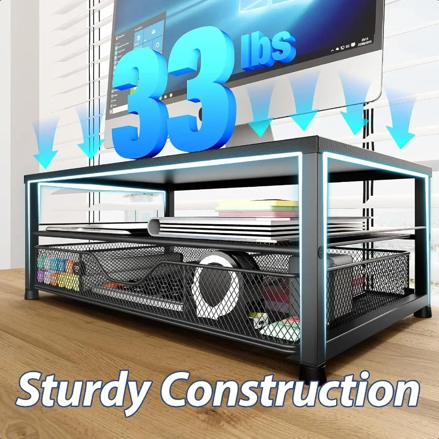 Desk Organizer and Accories 2Tier Computer Monitor Stand Riser with Drawer and 2 Pen Holders Office Desk Accories for Office pl