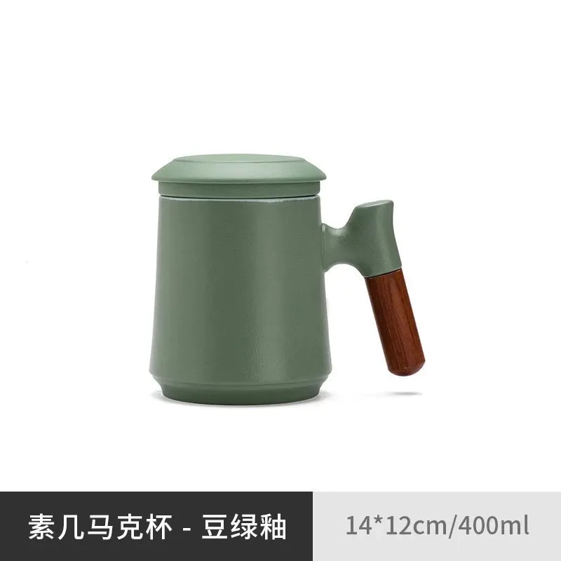 

Ceramic Mug Water Separation Office Tea Three-piece Set Wooden Handle Anti-scalding Personal Cup Business Souvenir Custo