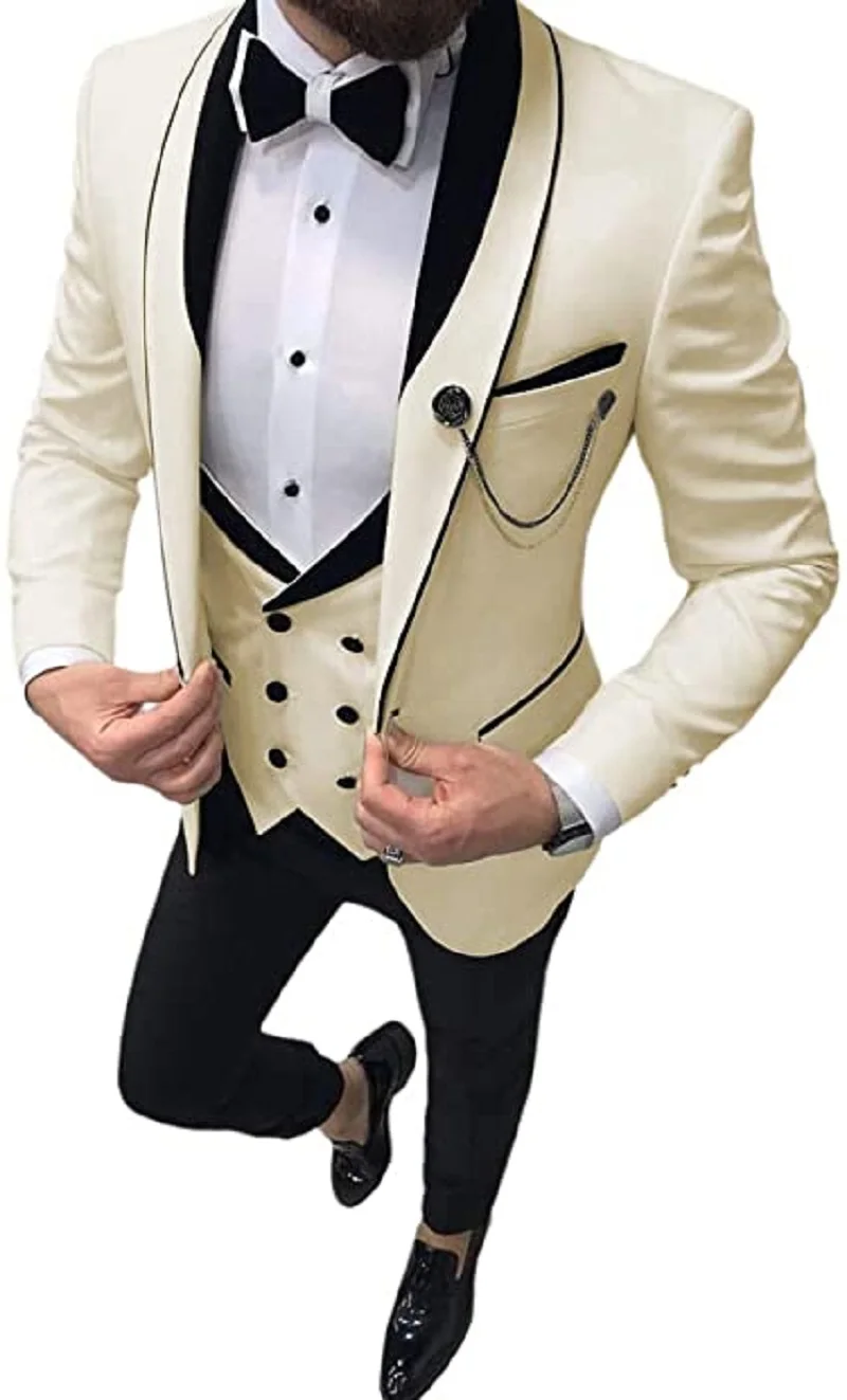 Costume Homme 3 Pieces Slim Fit Wedding Men Suit Tuxedos Groom Wear Prom Blazer Terno Masculino Jacket+Pant+Vest