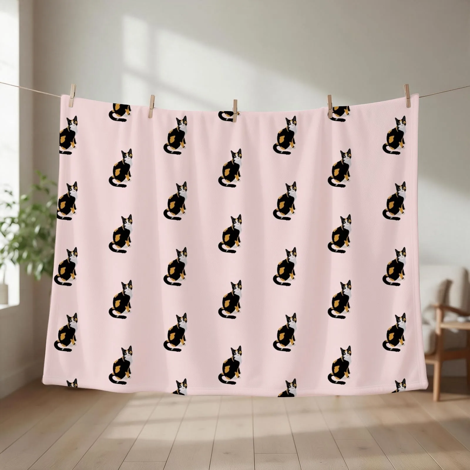 Calico Portrait, Cute Calico Cat, Calico Cat Lover Throw Blanket couch cozy soft plush fuzzy picnic outdoor blanket