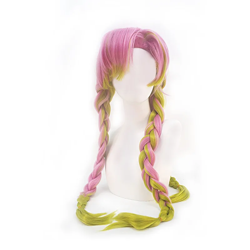 Anime Wig Demon Slayer Kanroji Mitsuri Cosplay Wig Gradient Thickened Three Strands Braided