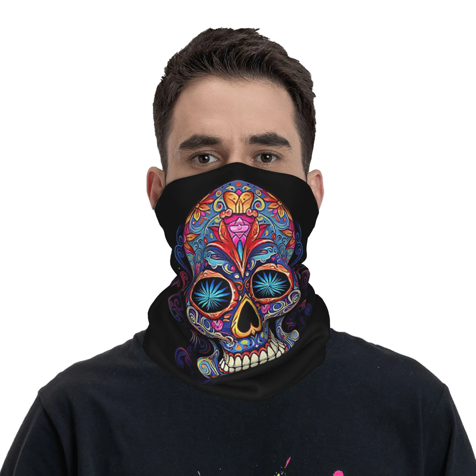 

Mexican Sugar Skull Day Of The Dead Sugar Skull Bandana Neck Gaiter Printed Mask Scarf Multi-use Face Mask Running
