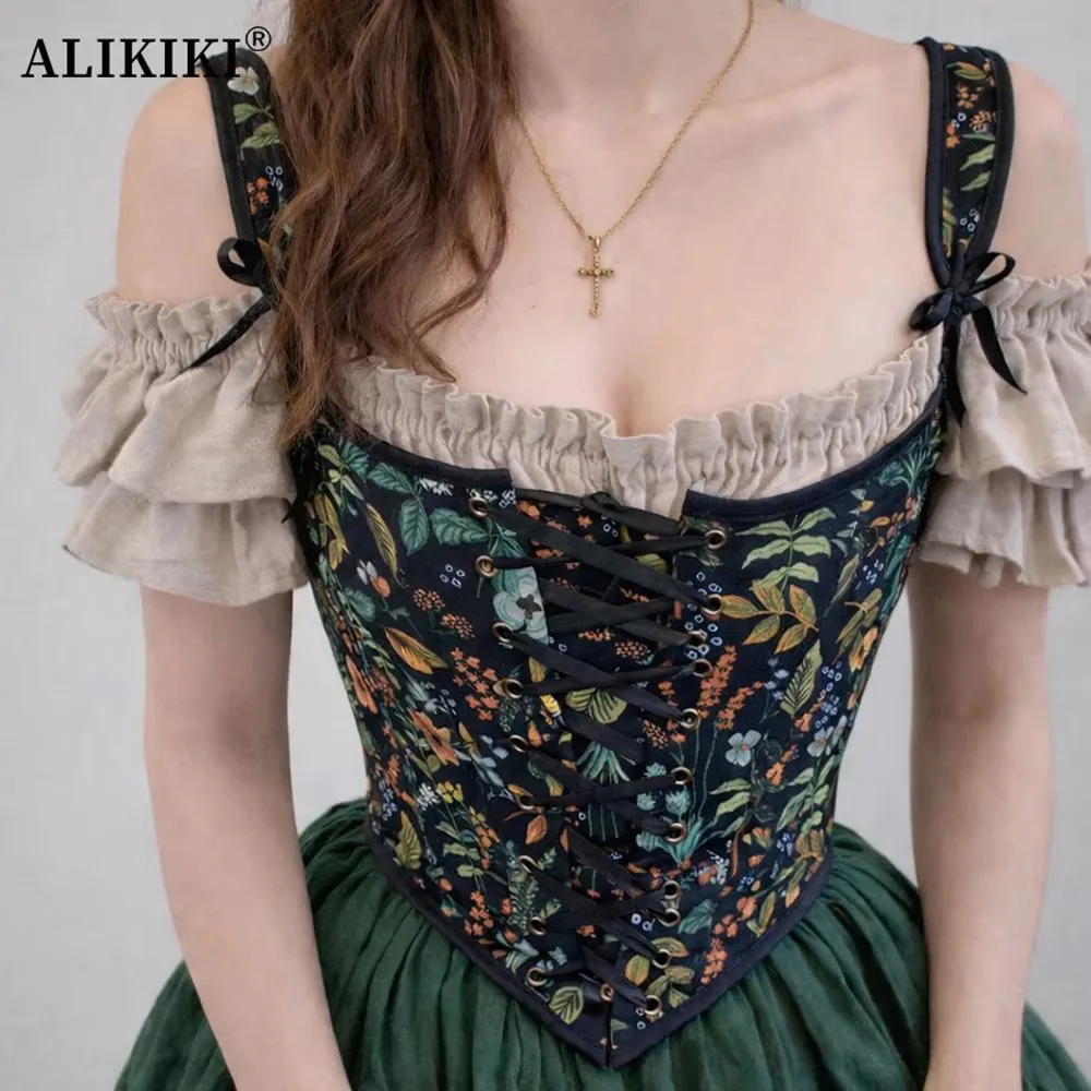 

Корсет-топ на шнуровке с жаккардовым узором в винтажном стиле, больших размеров, с косточками, для платья, без спинки, сексуальный топ-майка