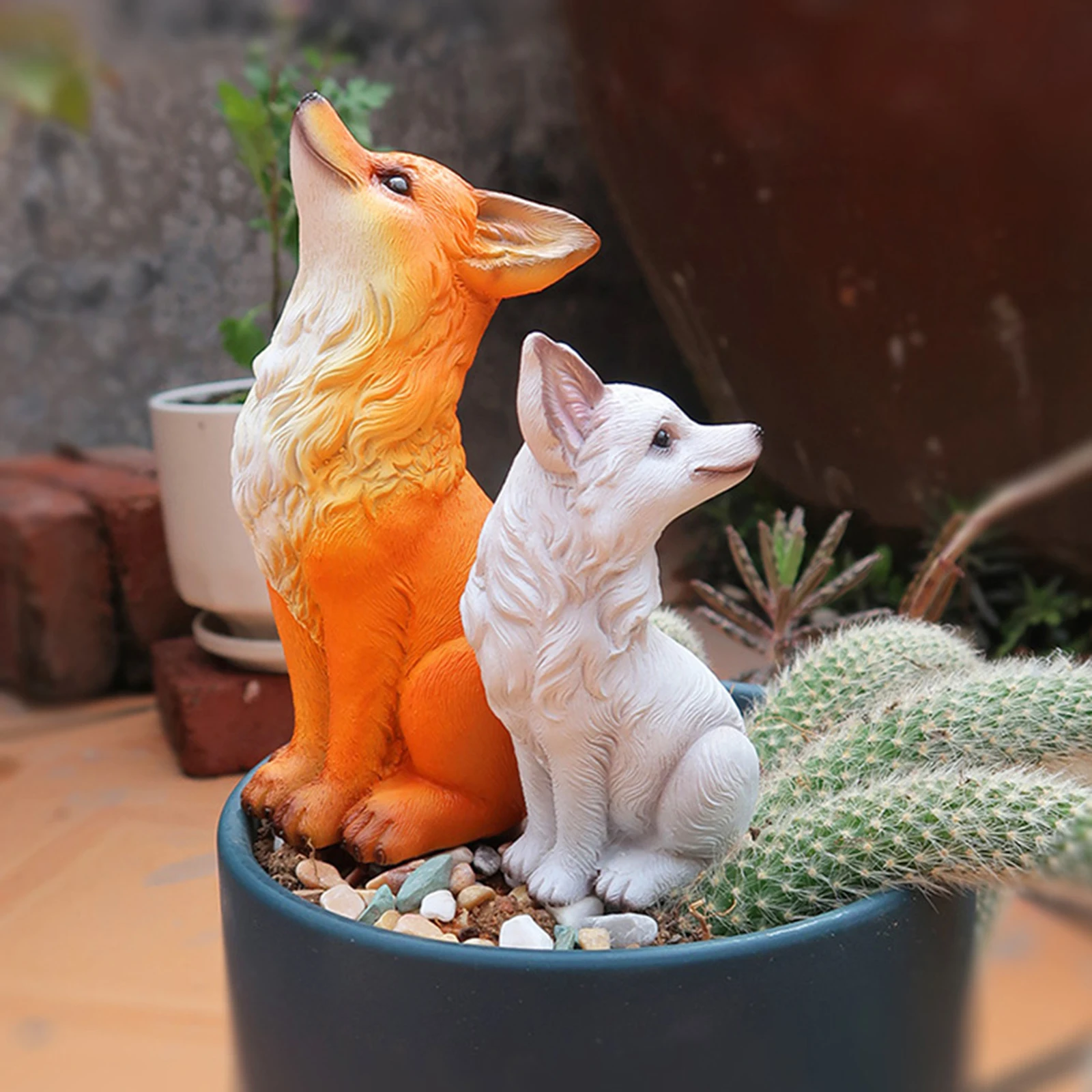 تمثال ثعلبي راتينج ، ديكور مناظر طبيعية قابل للجمع ، شكل لعبة حيوان ، زينة داخلية ، ديكور حديقة