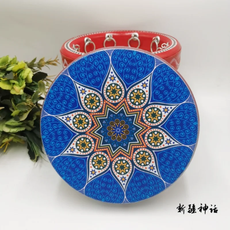 Chinese Xinjiang Folk Musical Instrument Tambourine Painted Cowhide Pure Handmade Dance Professional Performance Props