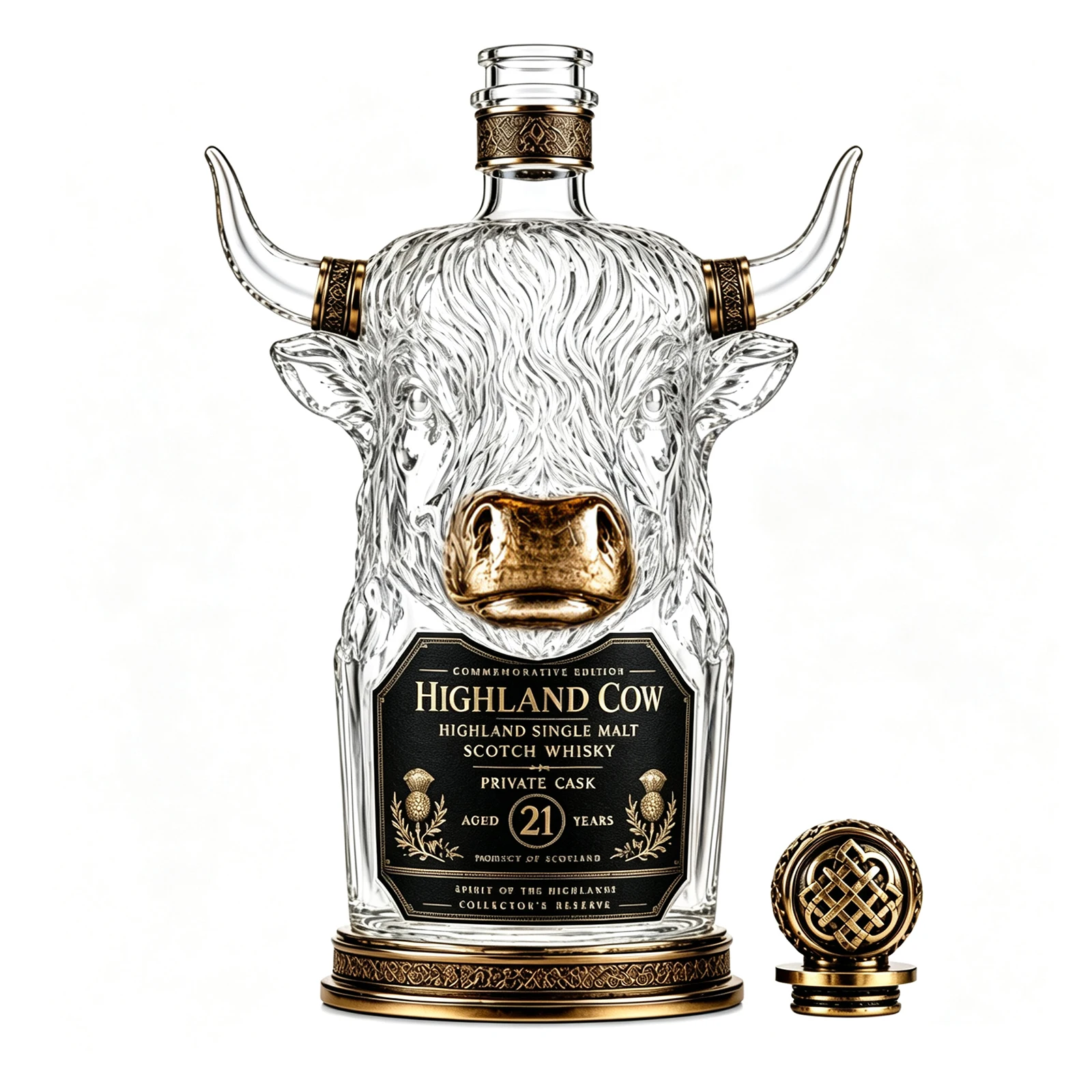 Western Style Buffalo Shaped Glass Decanter Bottle Bison Figurine Bar Decor Collectible Display Decor