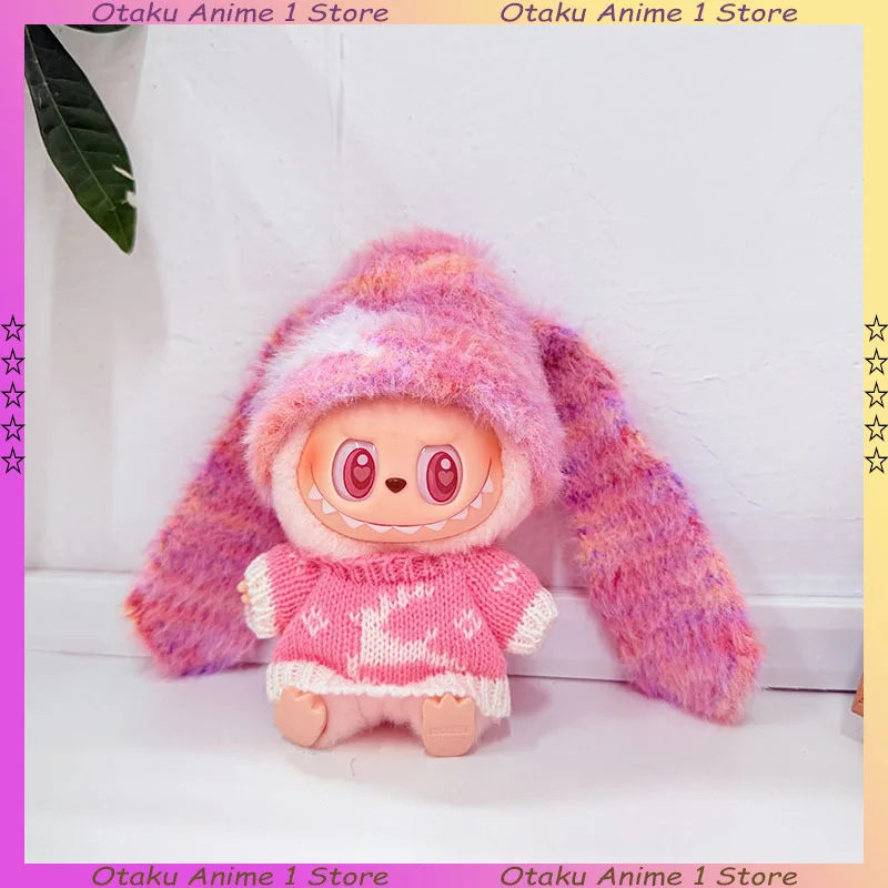 Voor Labubu Kleding Leuke Elanden Trui Bont Met Oor Afgedekte Konijn Hoed Set Mini Pluche Pop Kleding Mode Pop Accessoires Cadeau